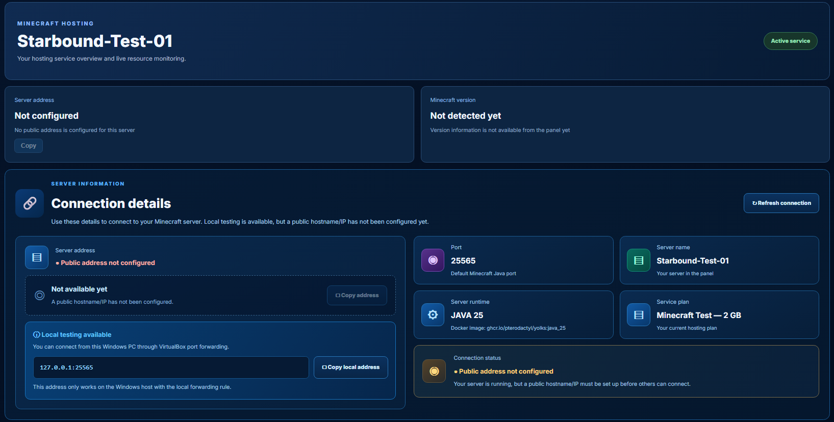 Starbound Hosting Server overview development screenshot