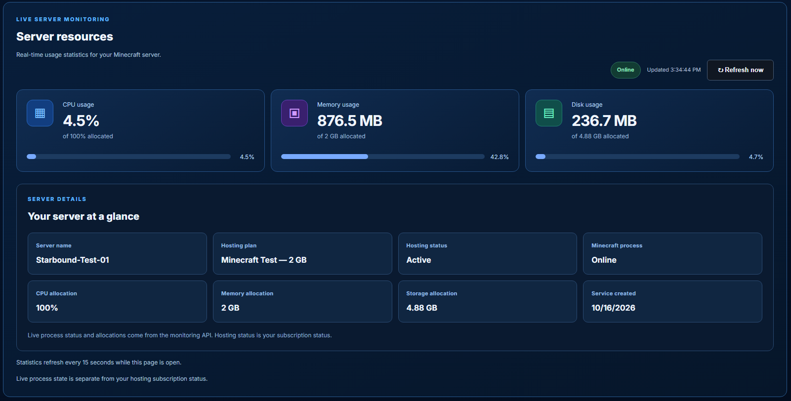 Starbound Hosting Live server resources development screenshot